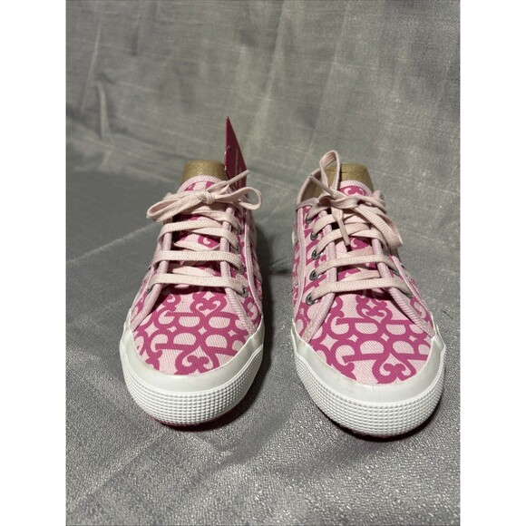 Superga x Barbie Collab Double Pink Denim Print Sneakers Women’s US 6 Canvas - Picture 3 of 12